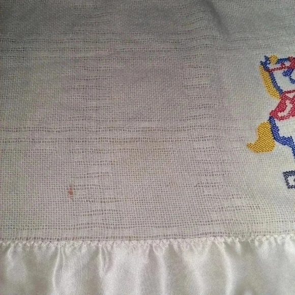 VTG USA 45X54 Faribo Ivory Waffel Weave Wool Acrylic Baby Blanket Satin Trim - Picture 5 of 12